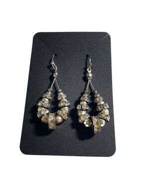 Crystal Beaded Dangle Earrings Decorative Silver Toned Stylish Gift Hook Closure